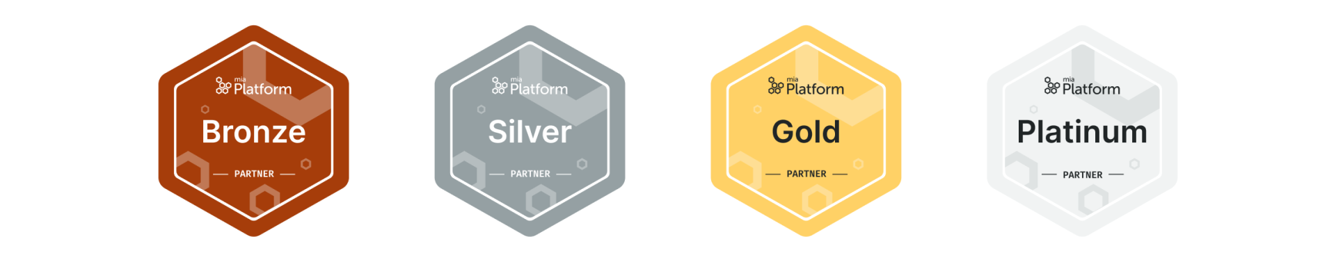 The four Mia‑Platform partnership levels: Bronze, Silver, Gold and Platinum